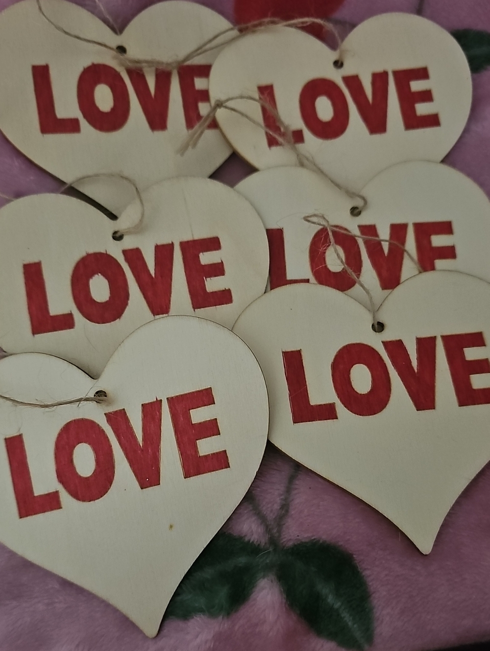 Wooden Heart LOVE Hanging Ornaments - White Hearts with Red Lettering